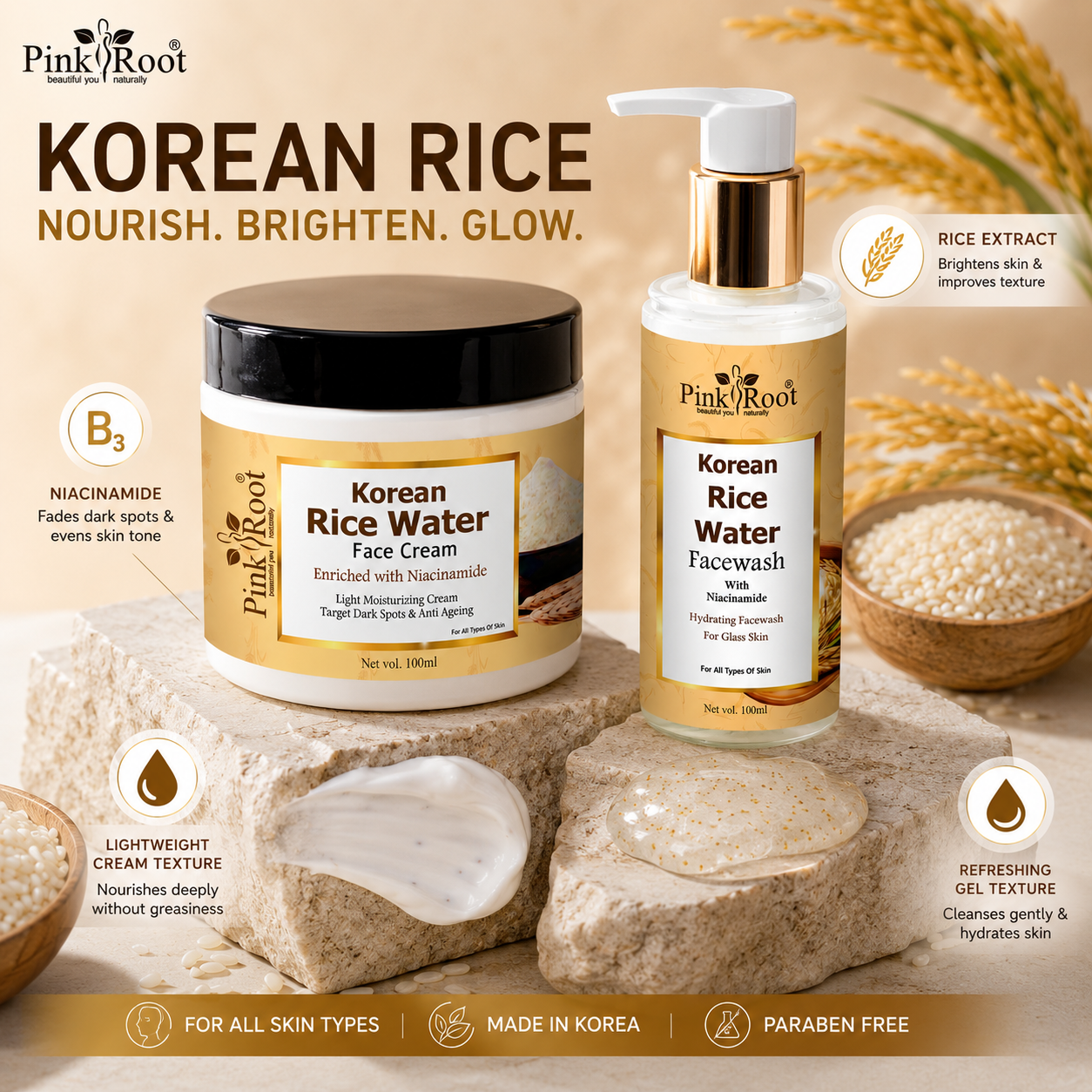 rice face cream with Rice face wash  combo pack
