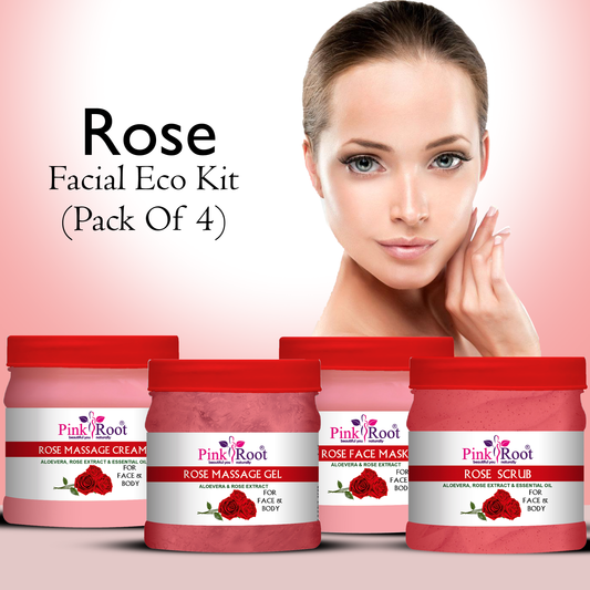 Pink Root Rose Eco Facial Kit , 500gm Pack of 4, Glowing Skin,Tan Removal, Whitening, Depigmentation, Oil Control, Acne & Fairness