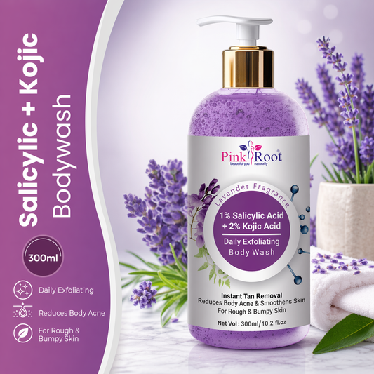 Pink Root Salicylic Acid Body Wash | Body Acne, Dark Spots & Strawberry Skin Treatment | Kojic Acid Shower Gel 300ml