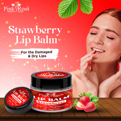 Pink Root Strawberry Lip Balm For Dry Damaged and Chapped Lips |Lip Balm Enriched with Cocoa Butter, Shea Butter & Essential Oils (Paraben-free) - 12ml