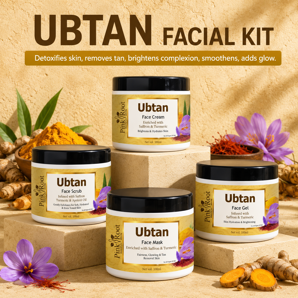 Pink Root Ubtan Facial Kit, for Women, Gives Instant Bridal Looking Skin, Acne free, Tan Removal, Dark Spots Reduction, Skin Whitening & Brightening, 400ml
