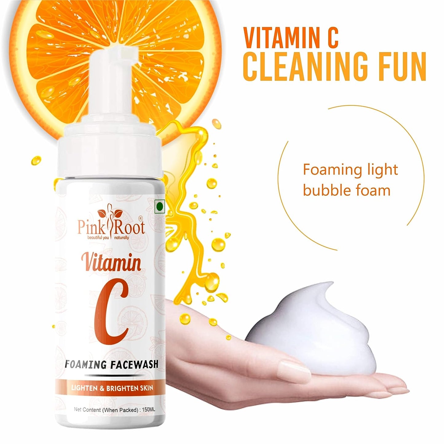 Pink Root Vitamin C Foaming Face Wash 150ml- Revitalize your skin with the power of Vitamin C, leaving it refreshed, radiant, and ready to glow with health and vitality