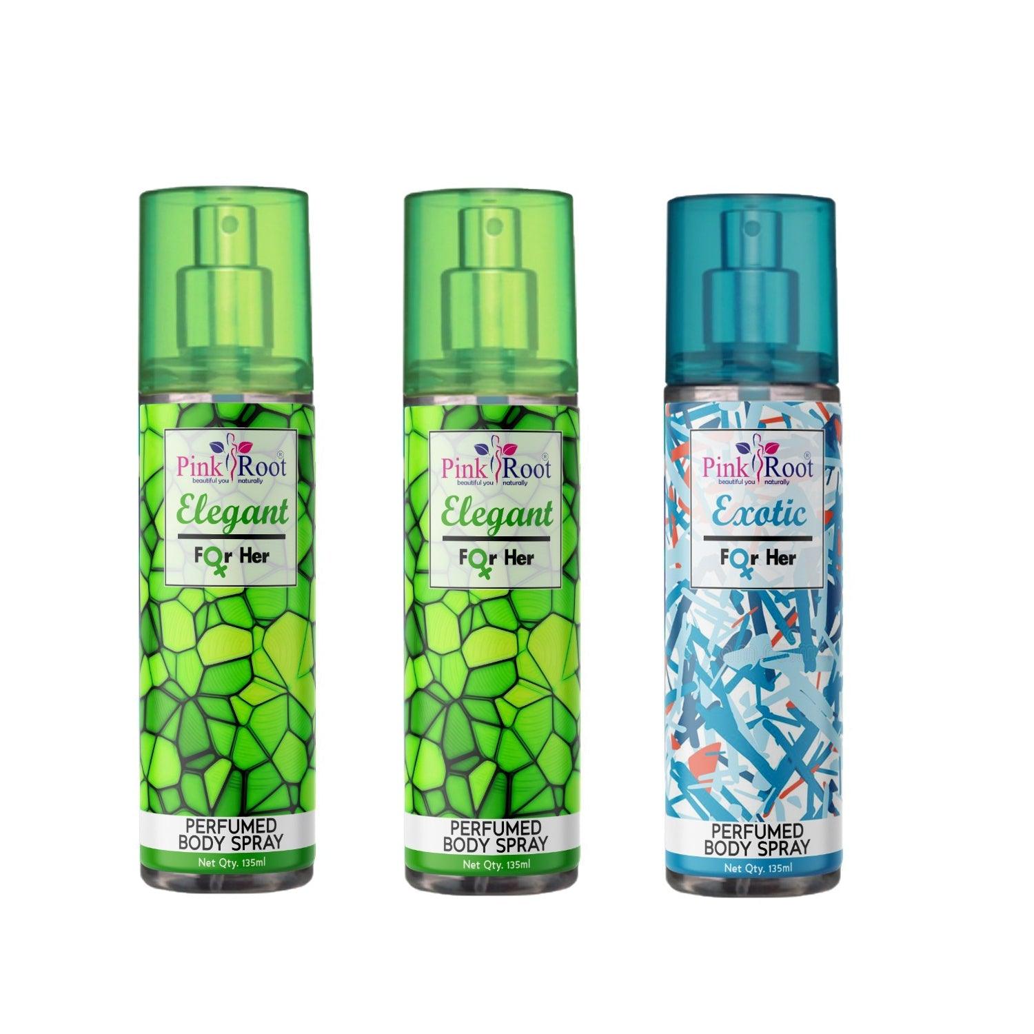 Elegant & Exotic Perfumed Body Spray for Women, Pack of 3 - Pink Root