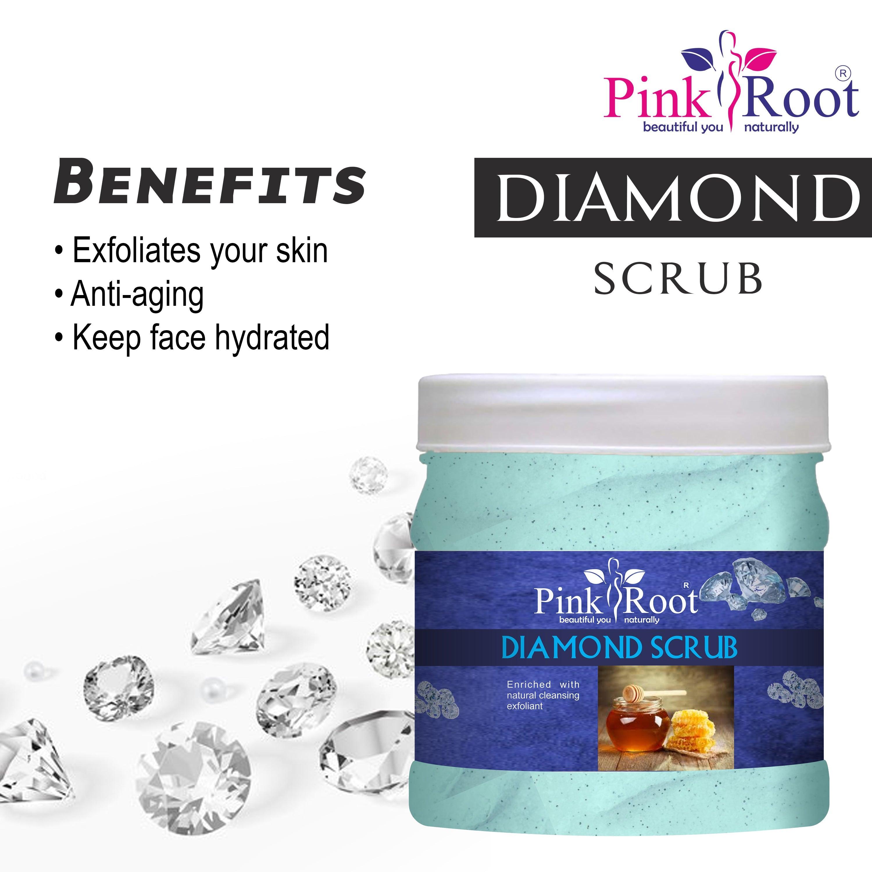 Diamond Facial Kit Pack of 4 ( Scrub, Massage Cream, Massage Gel, Face Pack) 500ml Each For All Skin Type - Pink Root