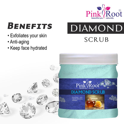 Diamond Facial Kit Pack of 4 ( Scrub, Massage Cream, Massage Gel, Face Pack) 500ml Each For All Skin Type - Pink Root