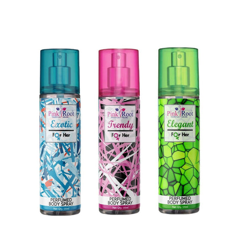 Elegant, Exotic & Trendy Perfumed Body Spray for Women, Pack of 3 - Pink Root