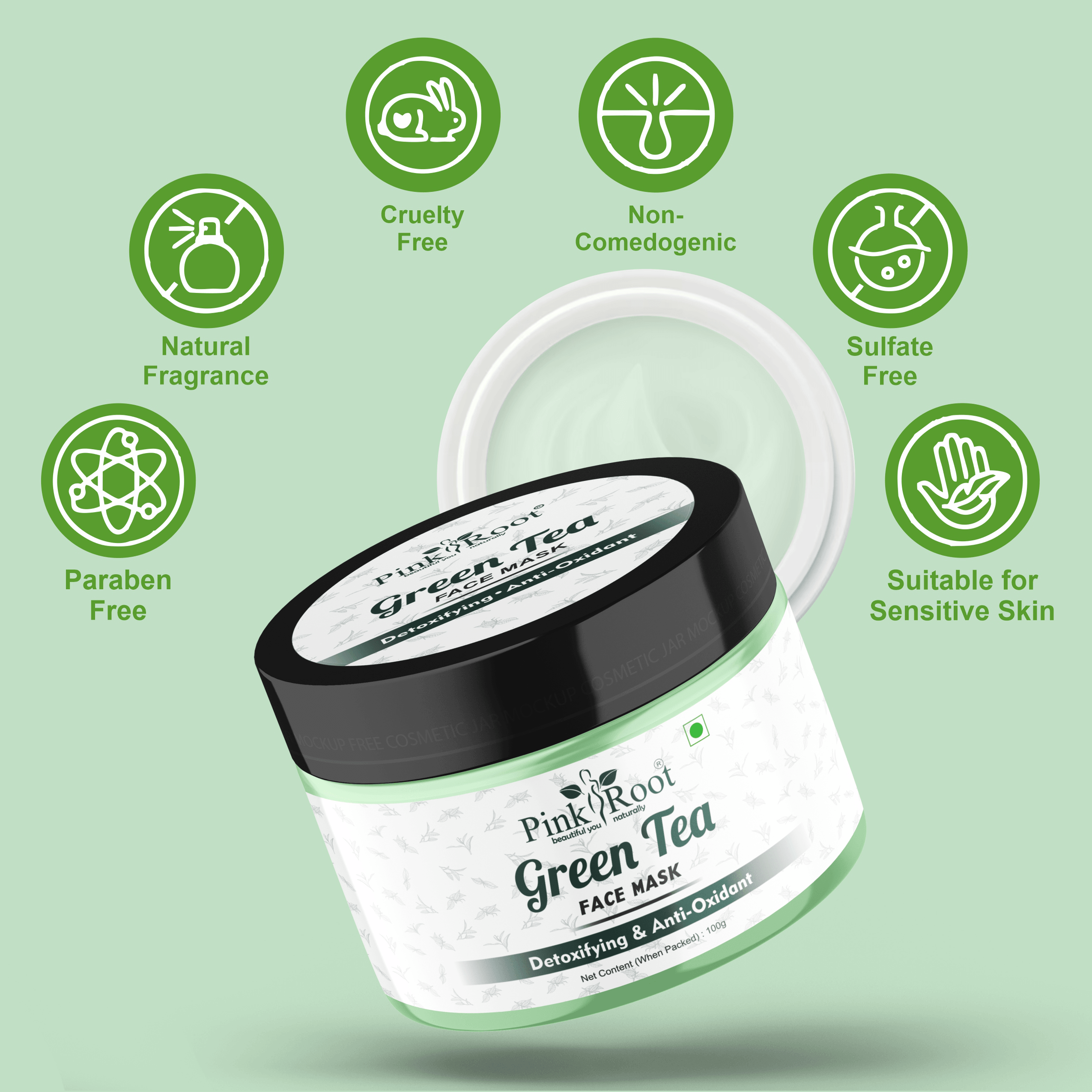 Green Tea Face Mask Detoxifying & Anti Oxident 100gm - Pink Root