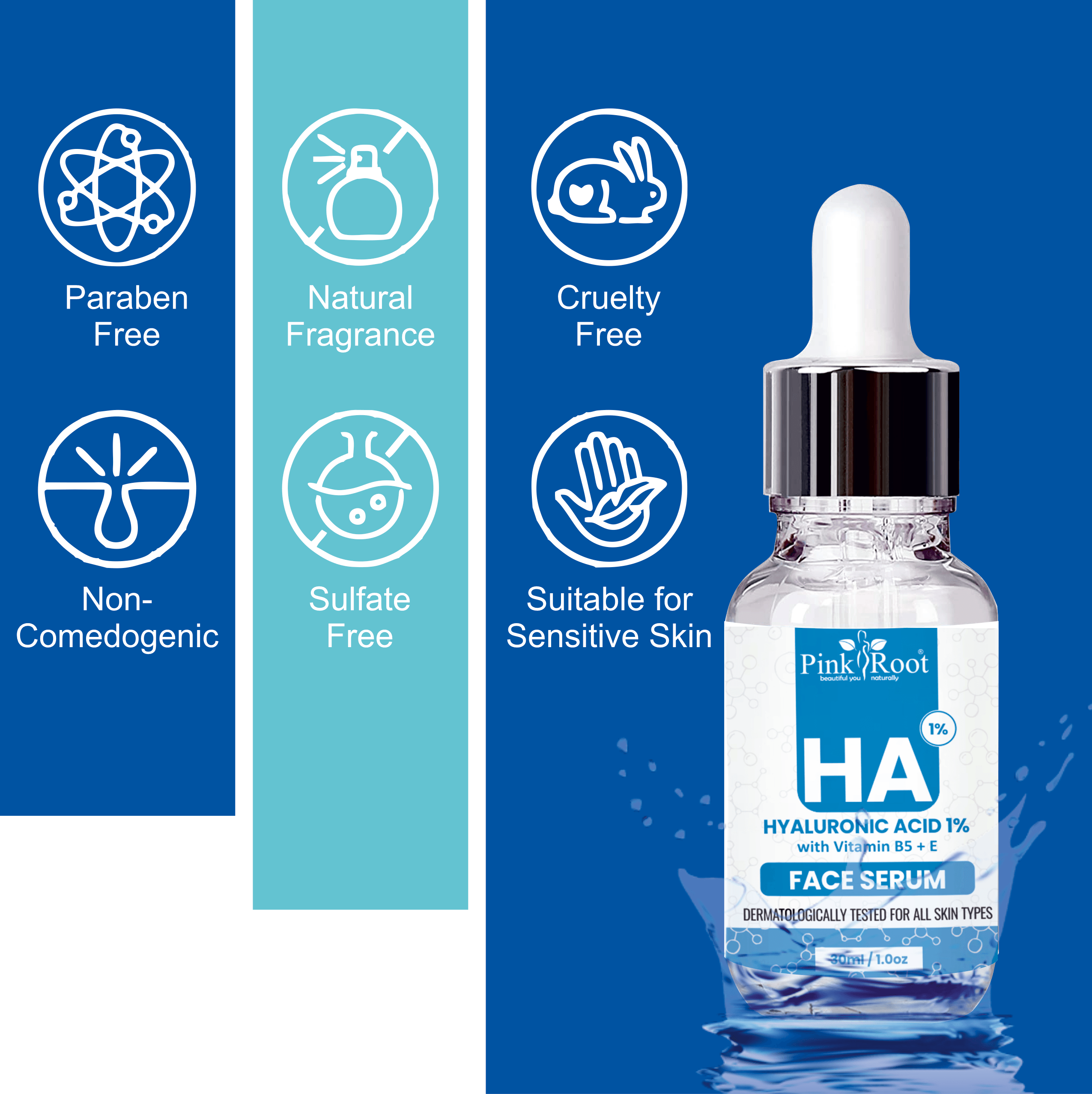 Hyaluronic Acid Face Serum 1% with Vitamin B5+E 30ml - Pink Root