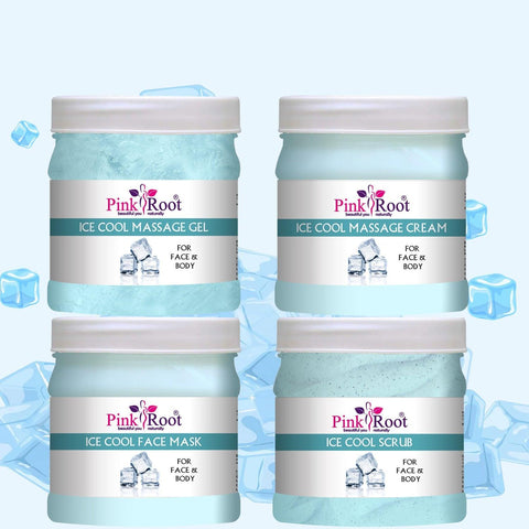 Ice Cool Eco Facial Kit( Scrub, Cream,Gel, Mask) 500gm Pack of 4 - Pink Root