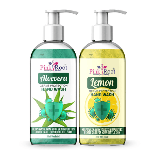 Pink Root Aloe Vera Hand Wash 200ml With Lemon Germ Protection Hand Wash 200ML (Pack Of 2) - Pink Root