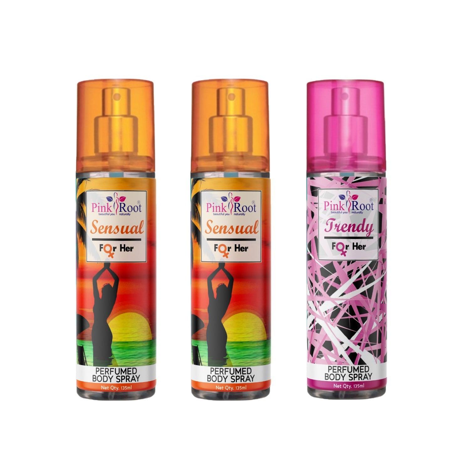 Sensual & Trendy Perfumed Body Spray for Women, Pack of 3 - Pink Root