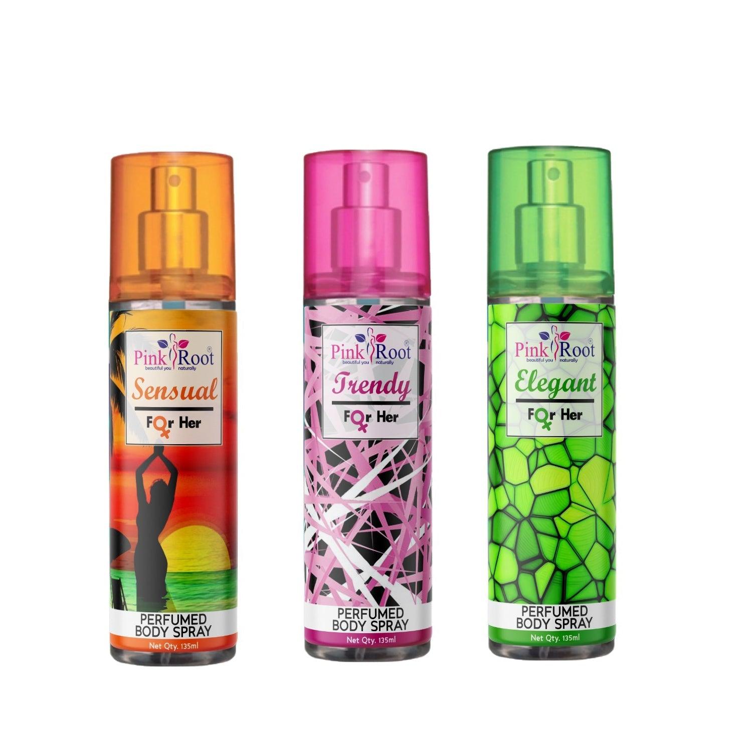 Sensual, Elegant & Trendy Perfumed Body Spray for Women, Pack of 3 - Pink Root
