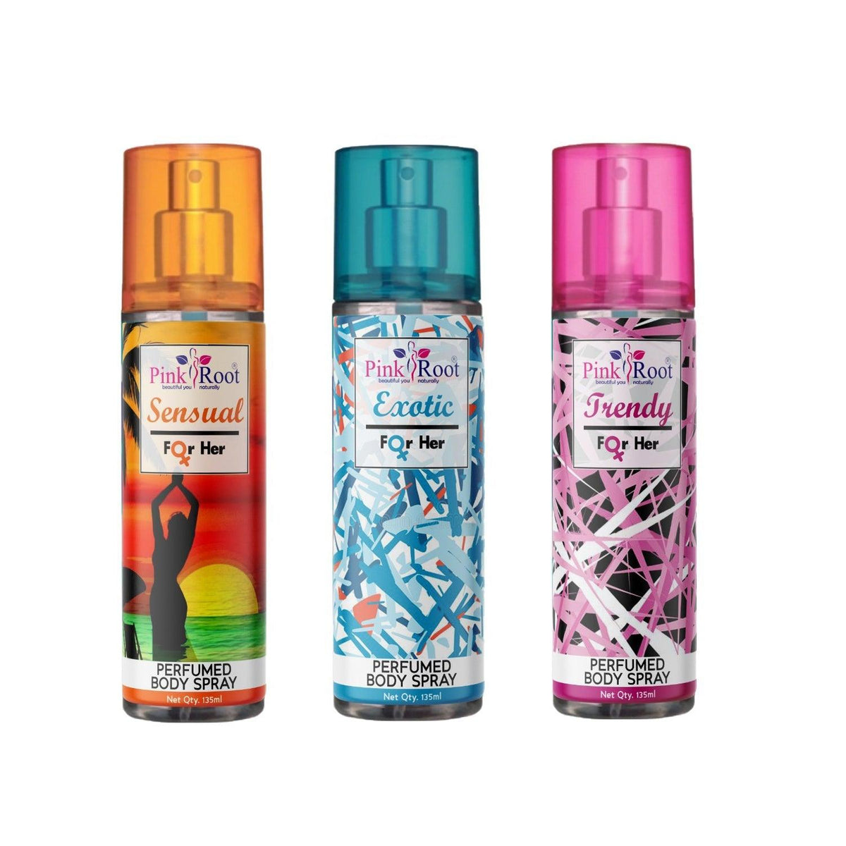 Sensual, Exotic & Trendy Perfumed Body Spray for Women, Pack of 3 - Pink Root