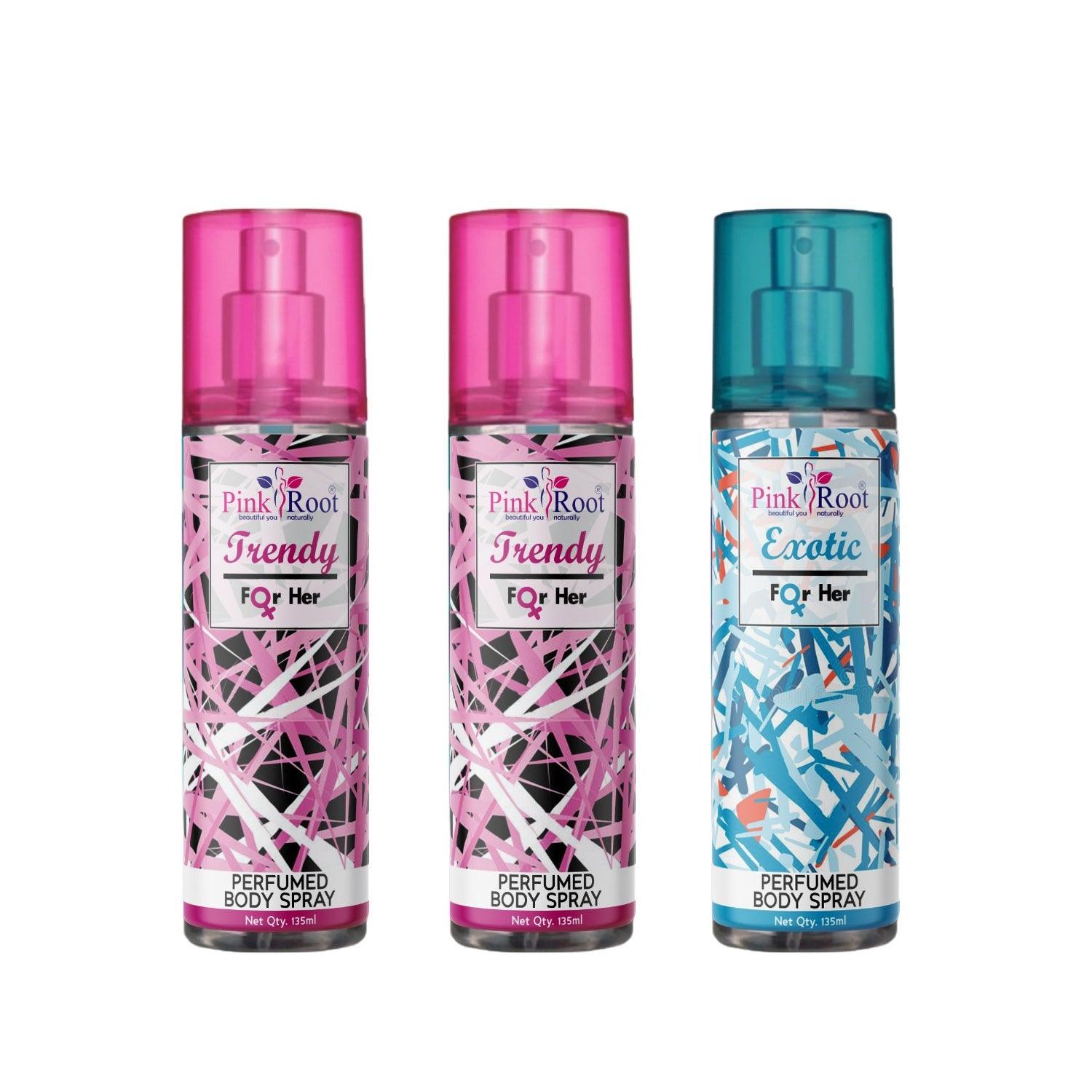 Trendy & Exotic Perfumed Body Spray for Women, Pack of 3 - Pink Root