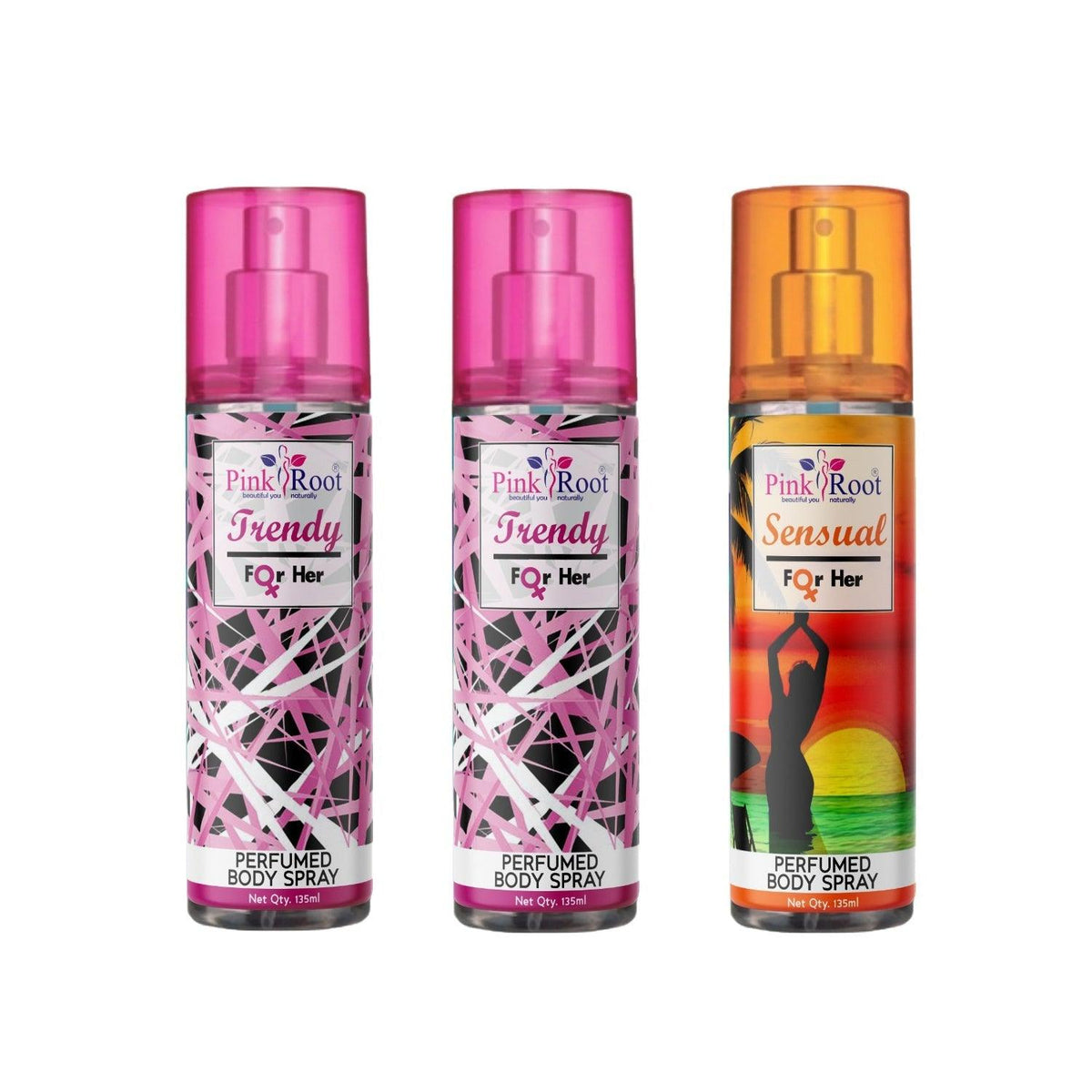 Trendy & Sensual Perfumed Body Spray for Women, Pack of 3 - Pink Root