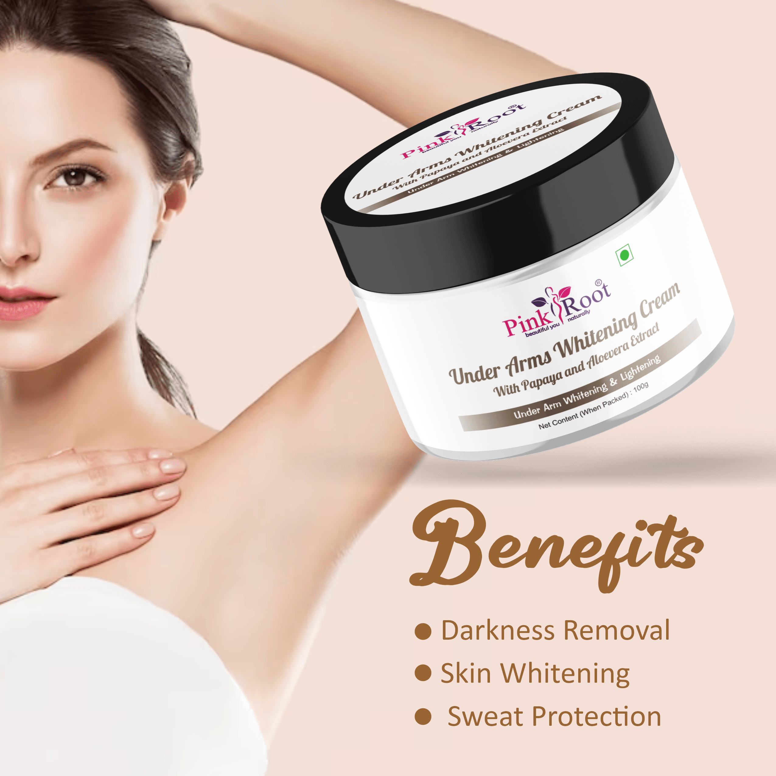 Under Arms Whitening Cream with Papaya & Aloevera Extract 100gm - Pink Root