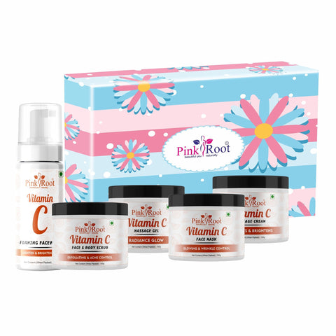 Vitamin C Facial Kit ( scrub, face Pack, Gel, Cream with Face wash)for Skin Whitening & Brightening, Eliminates Fine Lines & Wrinkles, Sulphate & paraben Free - Pink Root